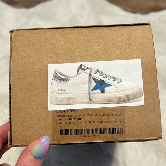 Rare Golden Goose May White with Silver Glitter & Blue Pony Hair Star - Picture 6 of 17